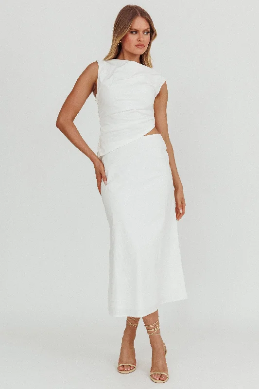 Lorely Boat Neck Cut Out Midi Dress White Fashion Sale