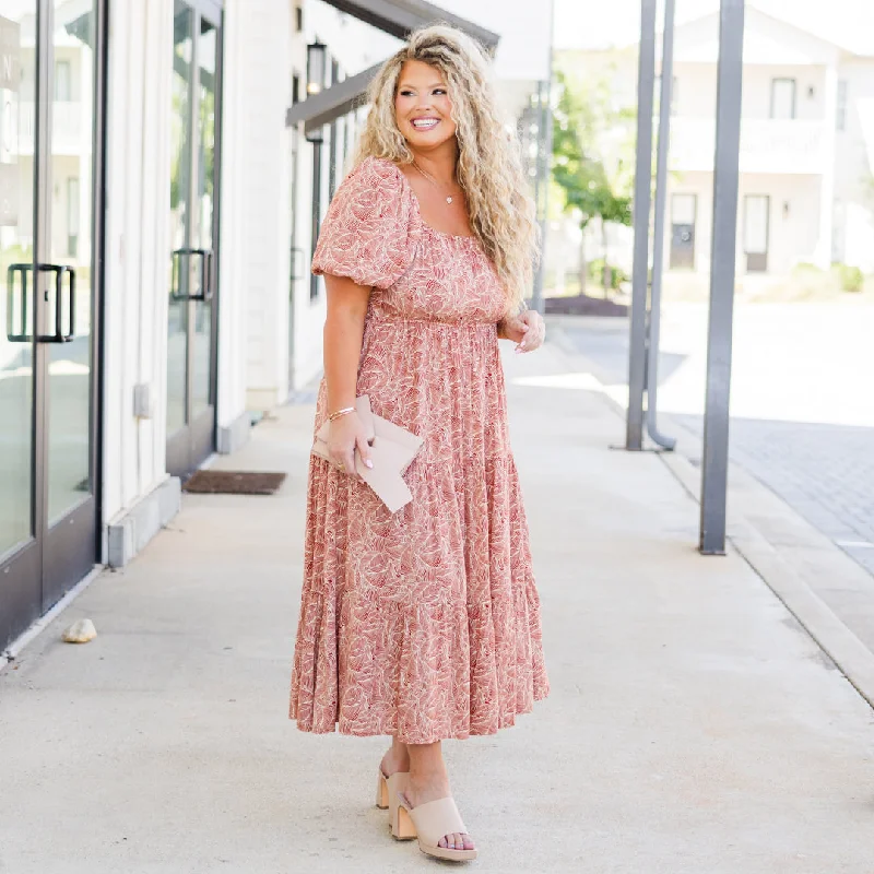 Give A Little Bit Midi Dress, Orange Casual Chic Clothing