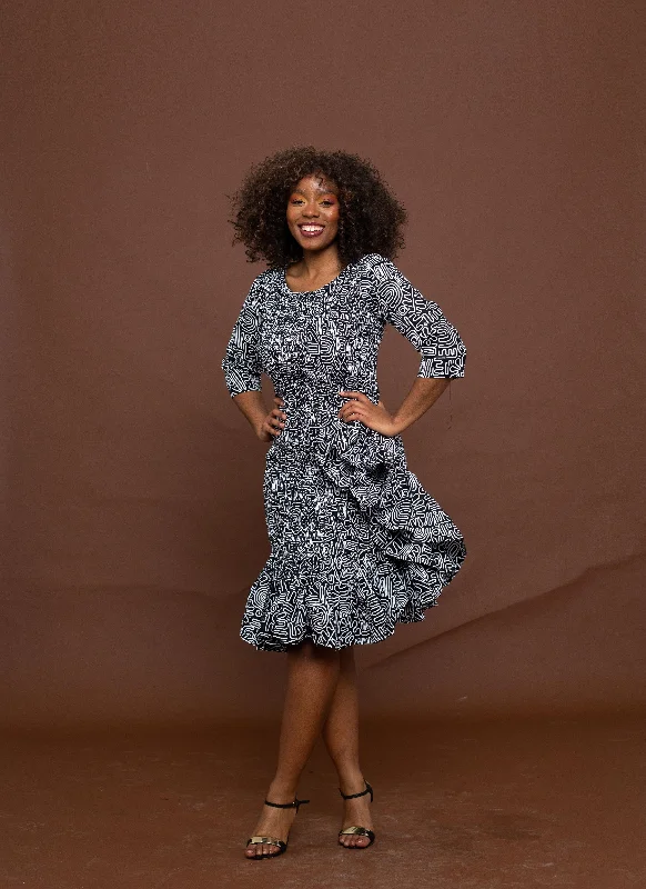 Skylar Ankara Midi Dress | Black and White African Print Wardrobe Upgrade