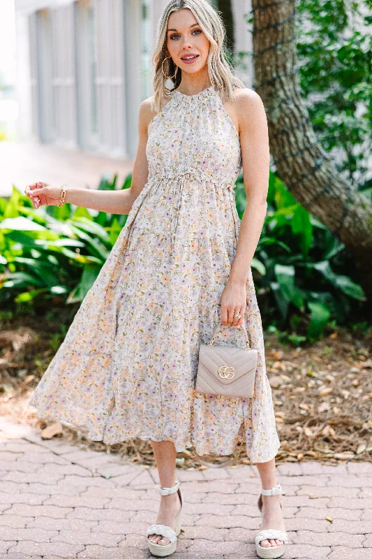 Can't Let You Go Cream White Floral Midi Dress Seasonal Trends