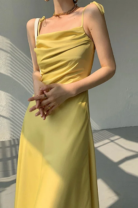 TastyHottie - Yellow Satin Ruched Cami Dress Crazy Discounts, Hurry Up