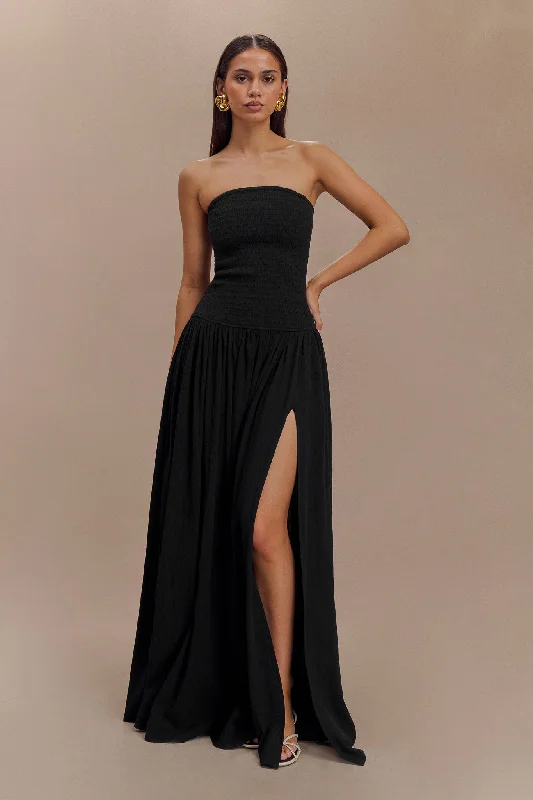 Maureen Cotton Shirring Maxi Dress - Black Elegant Ensemble