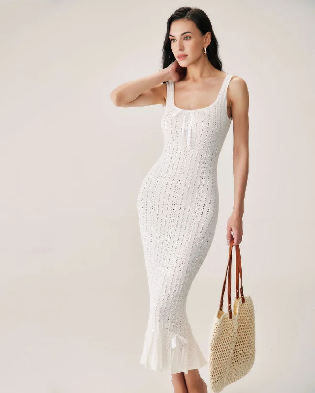 White Mermaid Knit Maxi Dress New Styles Just In