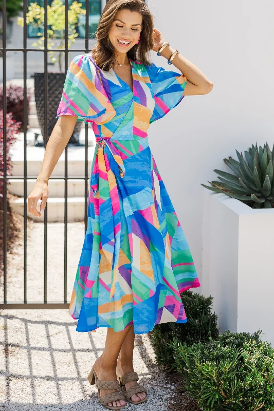 Story To Tell Blue Abstract Midi Dress Unbeatable Prices