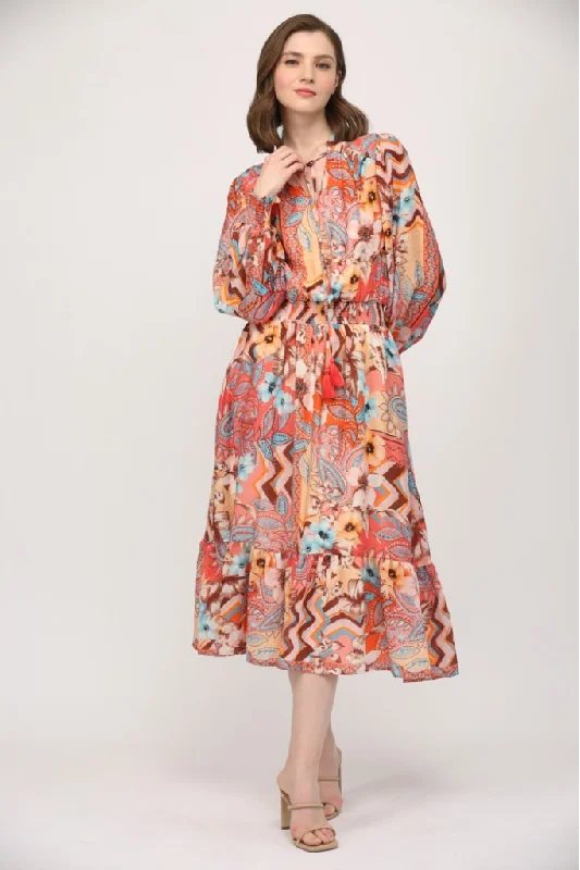 Fall Floral Patchwork Midi Dress Ride The Style Wave