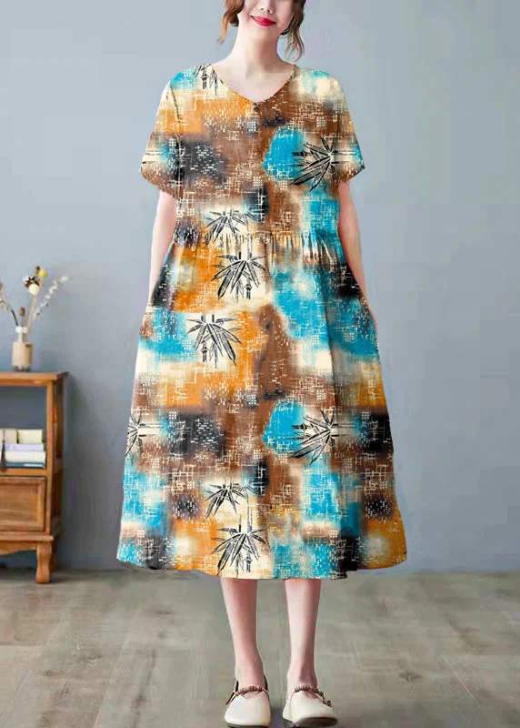 Beautiful gray geometry print bamboo Pockets Print O Neck Dress Chic & Cozy Collection