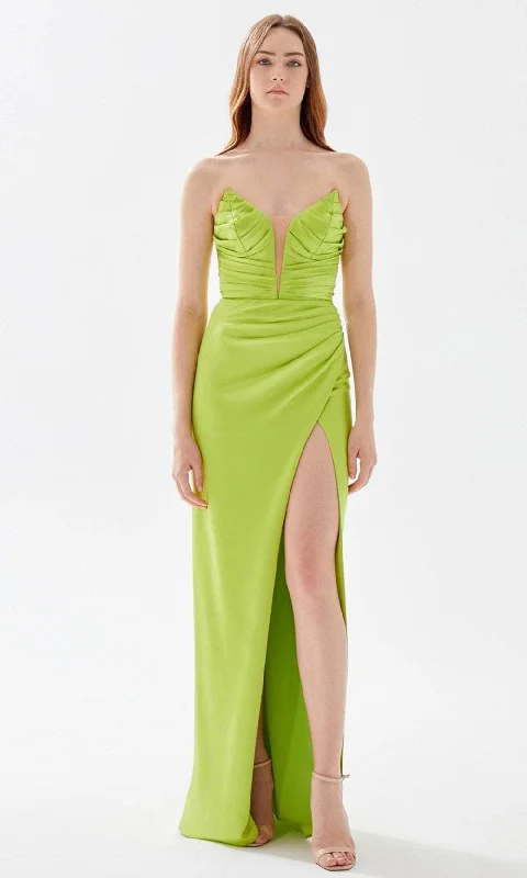 Tarik Ediz 52120 - Leaf-Like Detailed Strapless Dress Flash Sale Fever