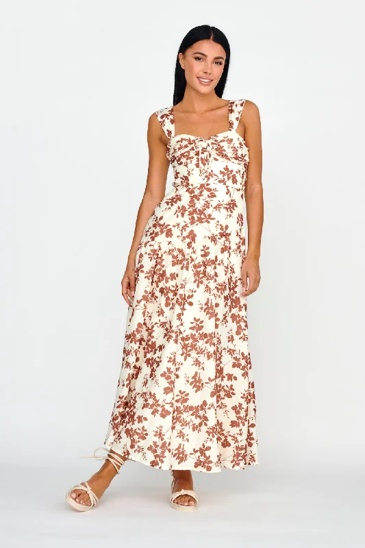 Nichola Ruched Bust Midi Dress Floral Brown Limited Edition