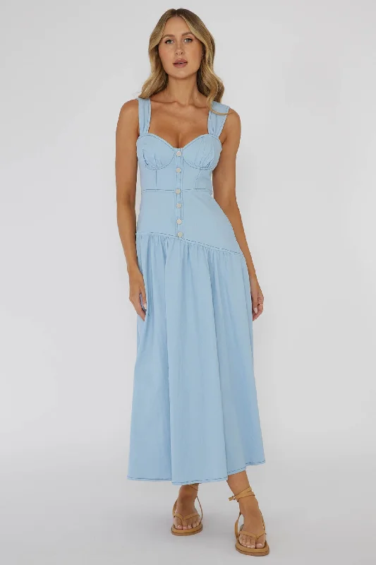 Pansy Flounce Hem Maxi Dress Light Blue Trendy Pulse