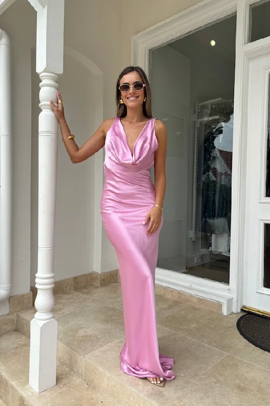 Drape Front Maxi Dress Pink Comfort Centric Apparel