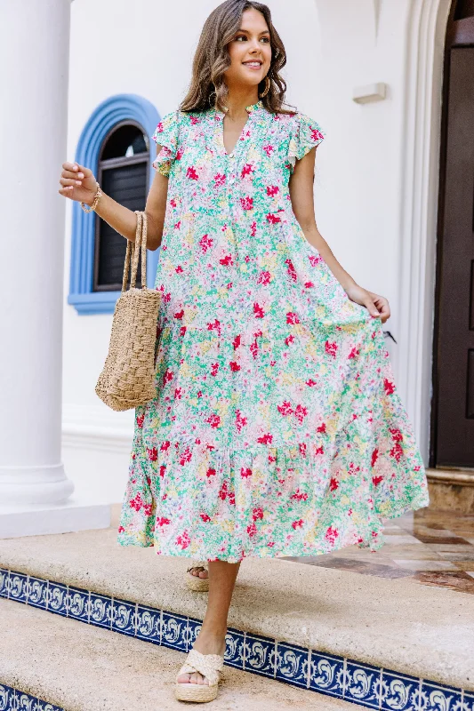 It's Another Day Green Ditsy Floral Midi Dress Weekend Special