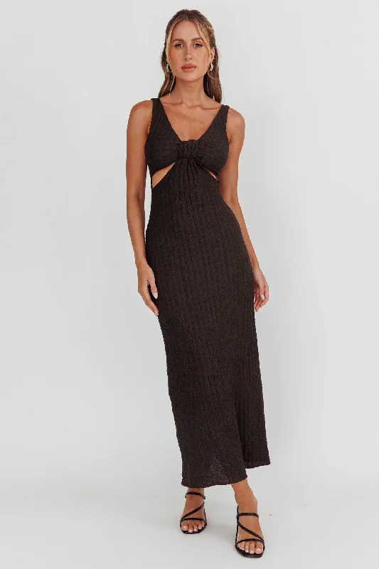 Kharissa Cut-Out Textured Maxi Dress Black Vintage Style Clothing Sale