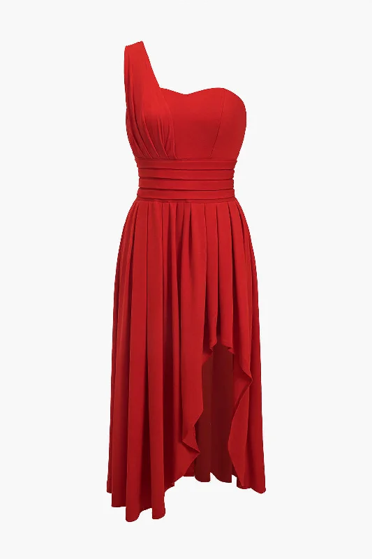 Chiffon Sleeveless One Shoulder Midi Dress Trendy Threads