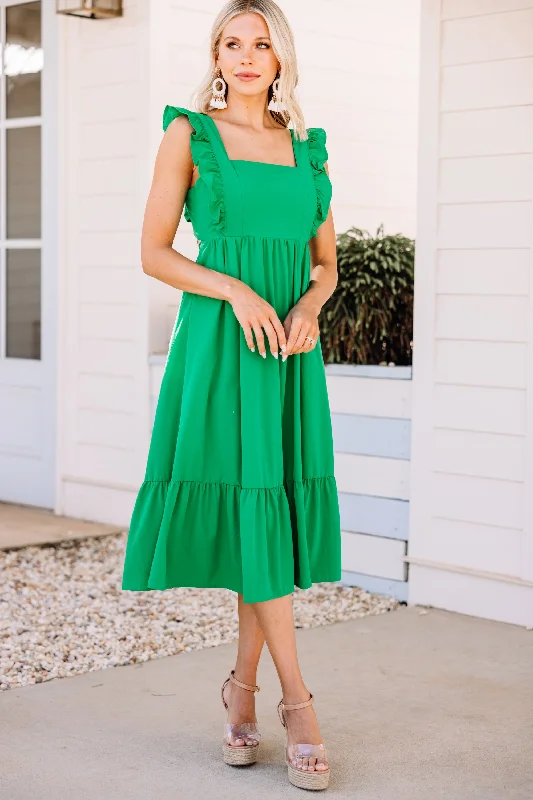 What You're Looking For Green Ruffled Midi Dress Season Offer