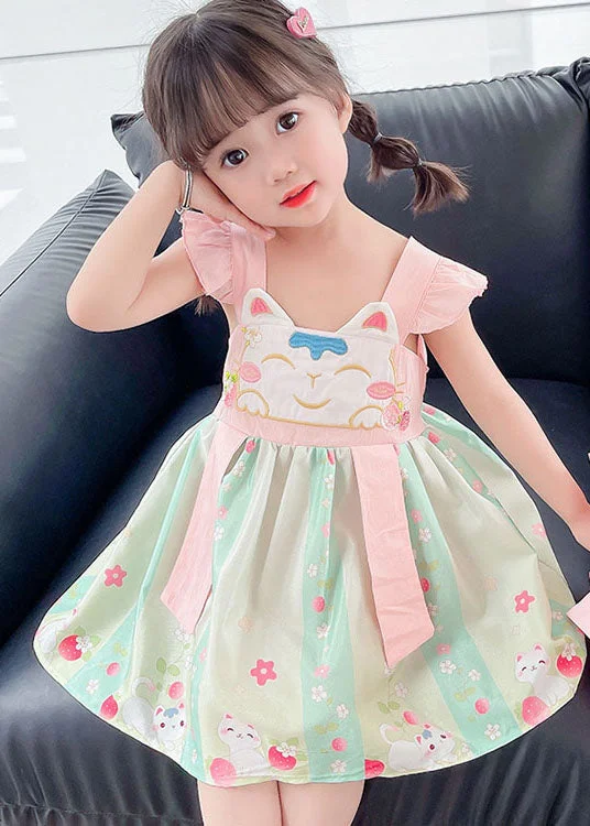 Pink Patchwork Cotton Baby Girls Dresses Embroideried Wrinkled Summer Trend Alert