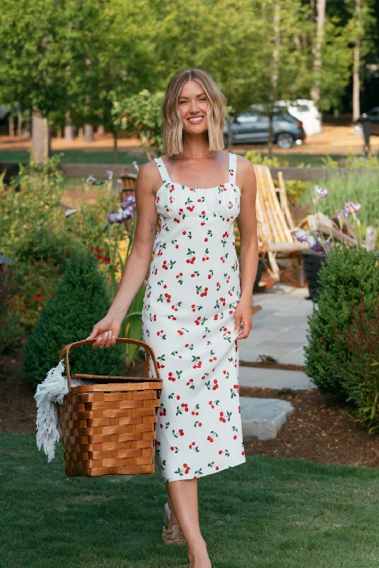 Cherry On Top Midi Dress Season Transition Versatile Wear Clearance