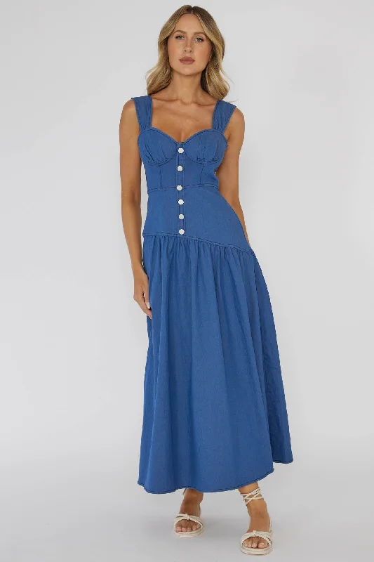 Pansy Flounce Hem Maxi Dress Blue Chic Style, Always In Vogue