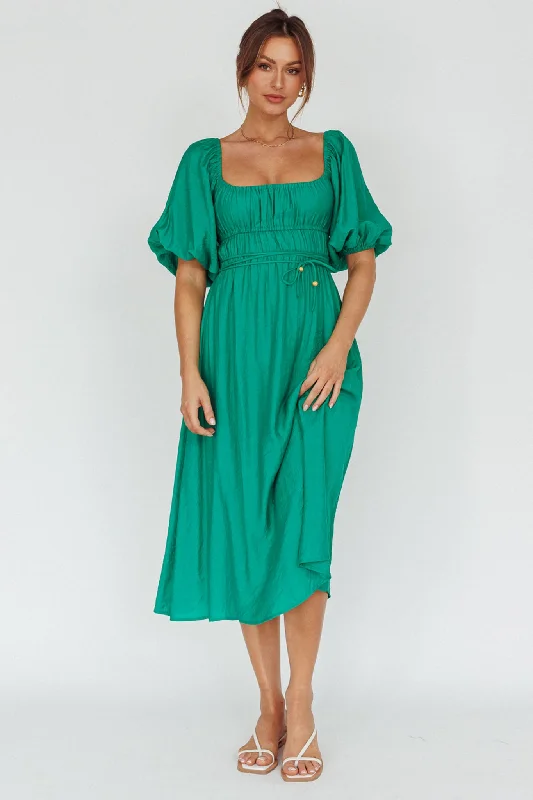 Lille Puff Sleeve Midi Dress Green Now On Sale For Chic Urban Styles