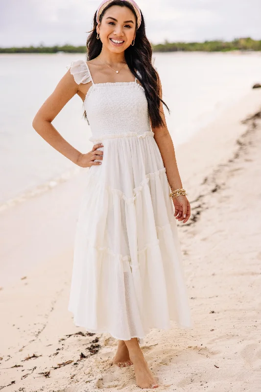 Pleasant Views White Smocked Midi Dress Browse Our Top Products