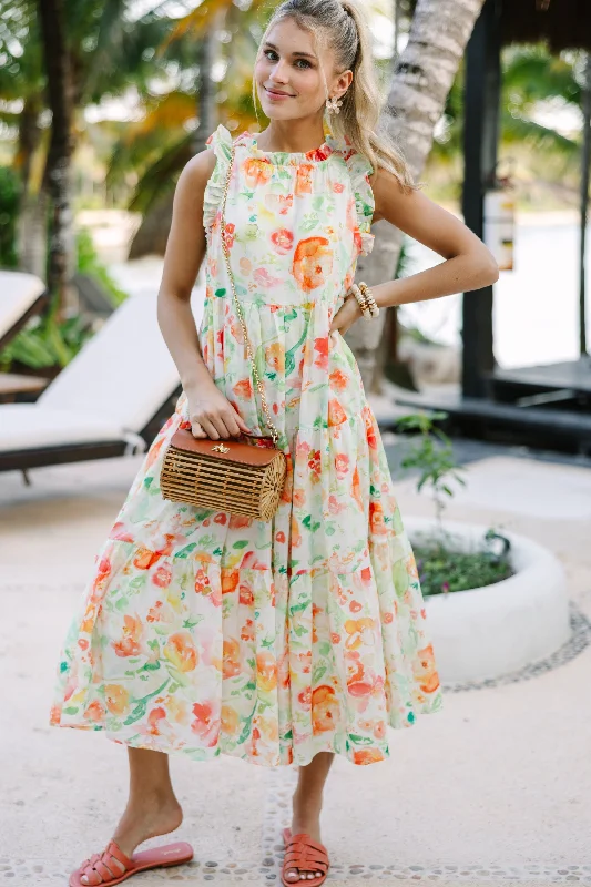 Just A Dream Orange Floral Midi Dress Limited Time Flash Sale