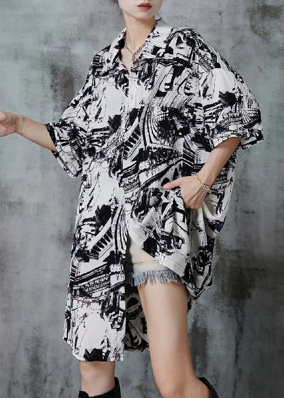 Casual Black Oversized Print Chiffon Dress Summer Trendy Styles