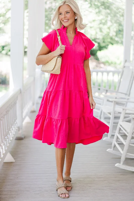 Fully Invested Fuchsia Pink Midi Dress Exclusive Sale