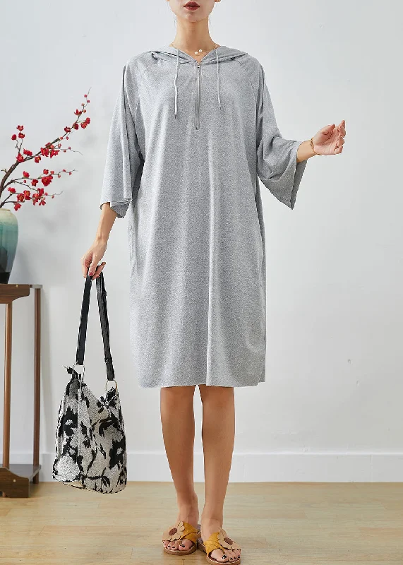 Handmade Grey Hooded Oversized Cotton Sweatshirt Dress Summer Elevate Your Wardrobe