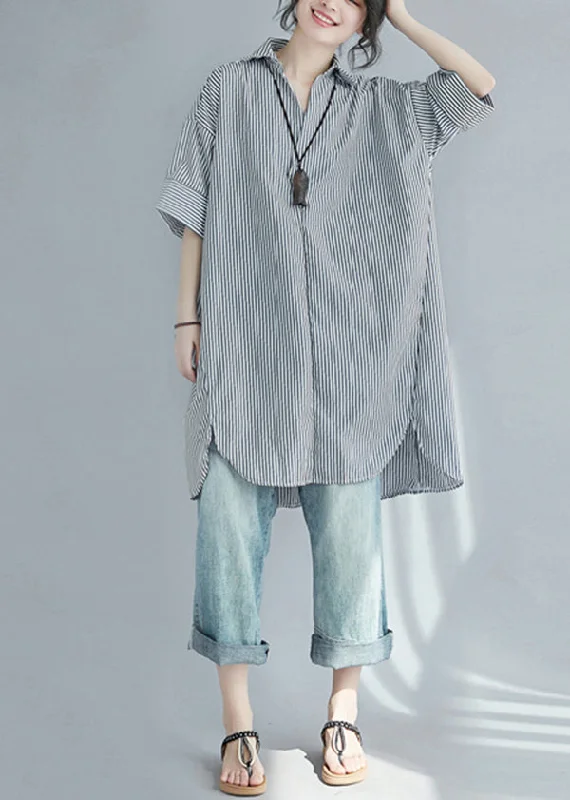 Modern Black Oversized Striped Cotton Shirt Dress Summer Trendy Clothing Sale