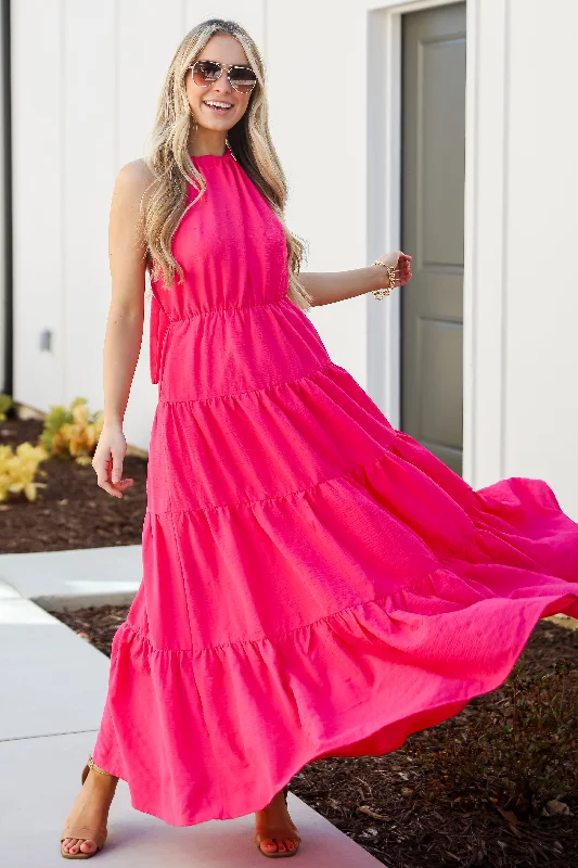 FINAL SALE - Sun-Sational Magenta Tiered Halter Maxi Dress Innovate Your Wardrobe