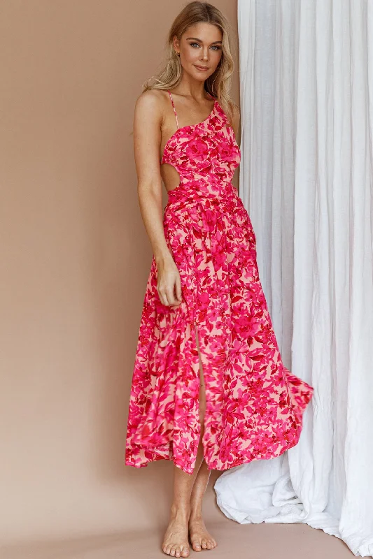 Destination Open Back Midi Dress Floral Pink Runway Inspired Wear