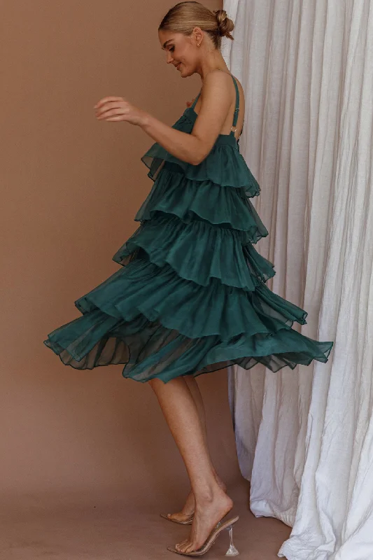 Merry Layered Frill Midi Dress Turtle Green Coastal Beach - Inspired Style