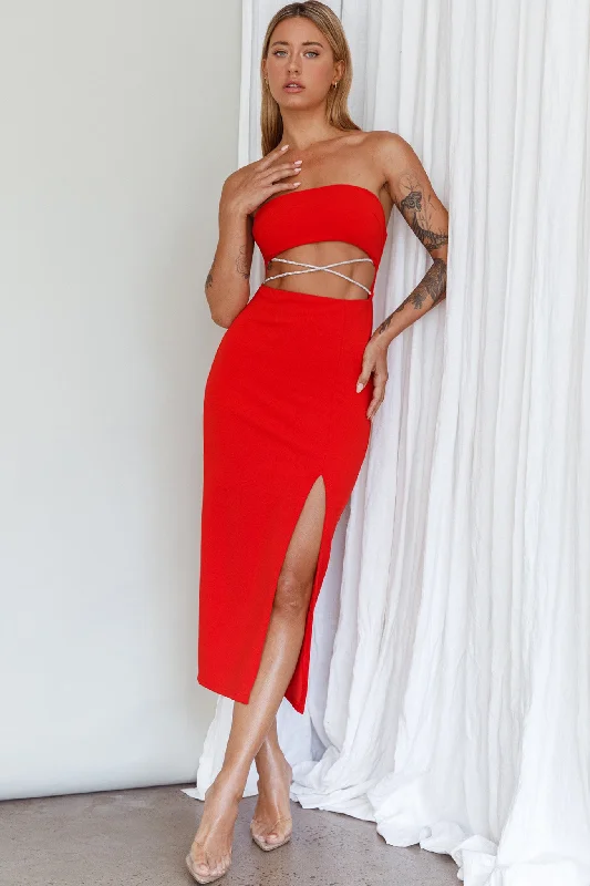 Nohemi Strapless Diamante Midi Dress Red Lighten Up With Nordic Styles