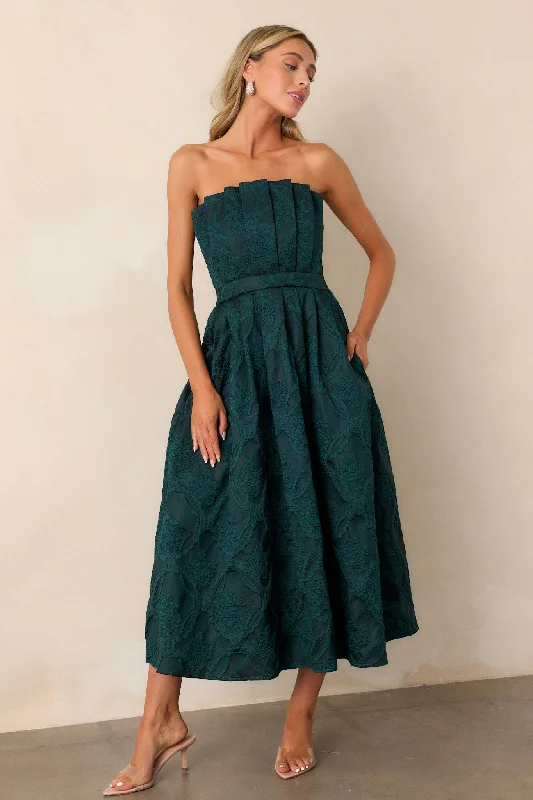 The Genevieve Hunter Green Floral Jacquard Strapless Midi Dress Boutique Styles