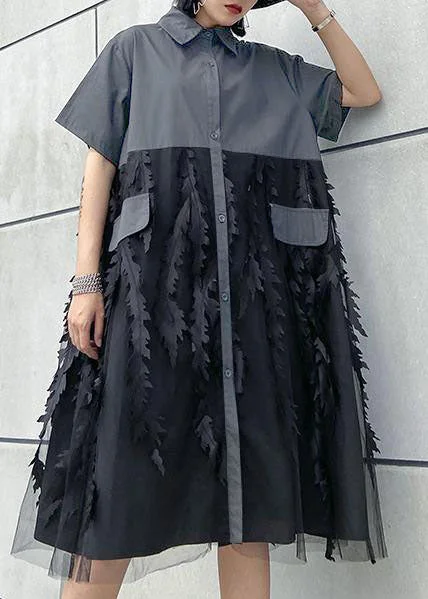 Beautiful lapel tulle Cotton summer clothes For Women Shape Grey Dress Exclusive Discount