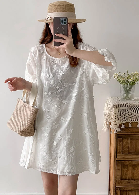 Stylish White Oversized Stereoscopic Floral Cotton Vacation Dress Summer First Order Discount