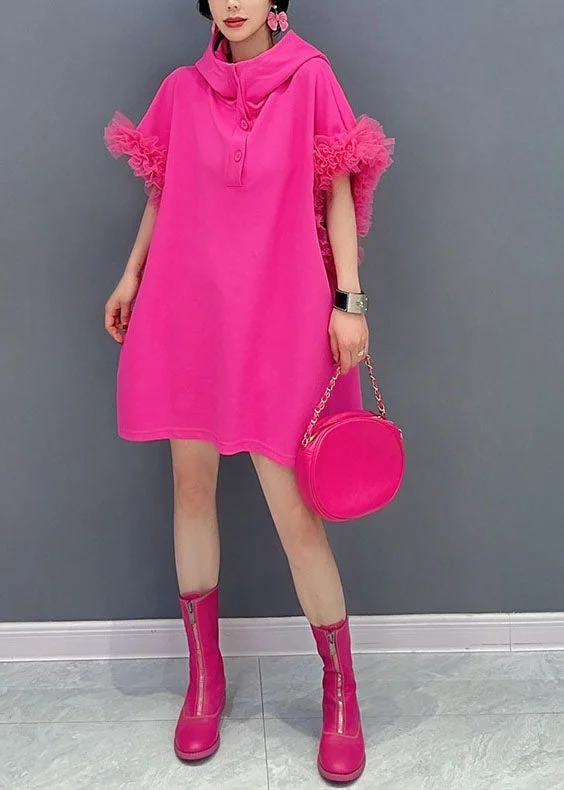 Fashion Rose Hooded Tulle Ruffled Patchwork Cotton Mini Dresses Summer Discover Promotions