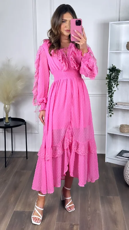 Drea Pink Long Sleeve Midi Dress Wardrobe Upgrade