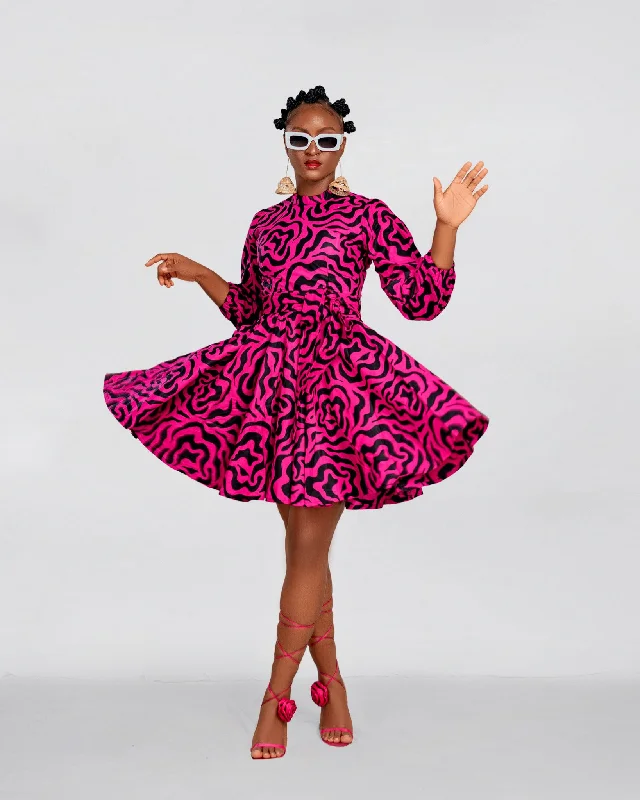 Anna Ankara Mini Dress | Pink and Black African Print Limited Time Special Offer