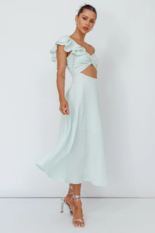 Jolina Ruffle Shoulder Midi Dress Mint Chic Styles