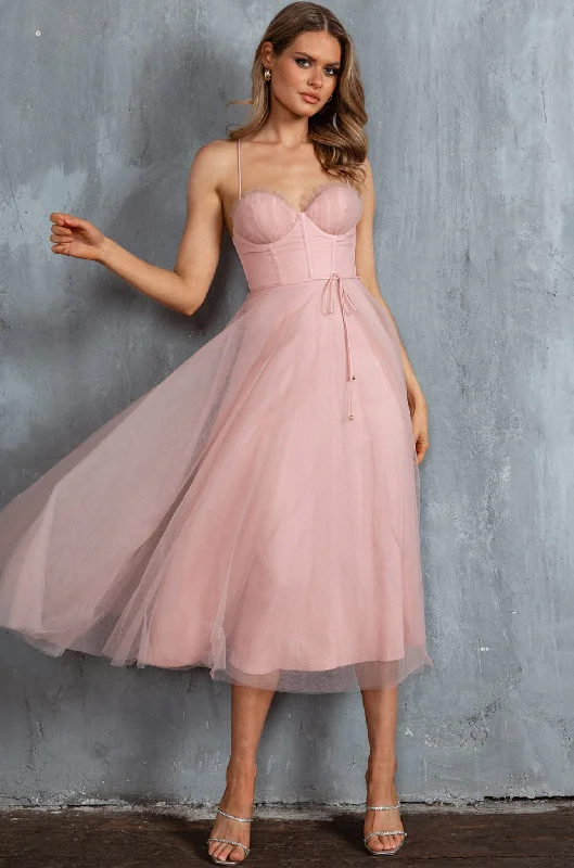 Smitten Sweetheart Neckline Chiffon Midi Dress Blush Cutting Edge Fashion