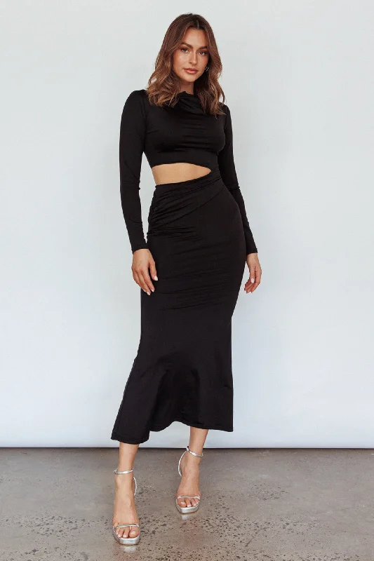 Rajah Long Sleeve Cut-Out Midi Dress Black Flash Sale, Don't Miss