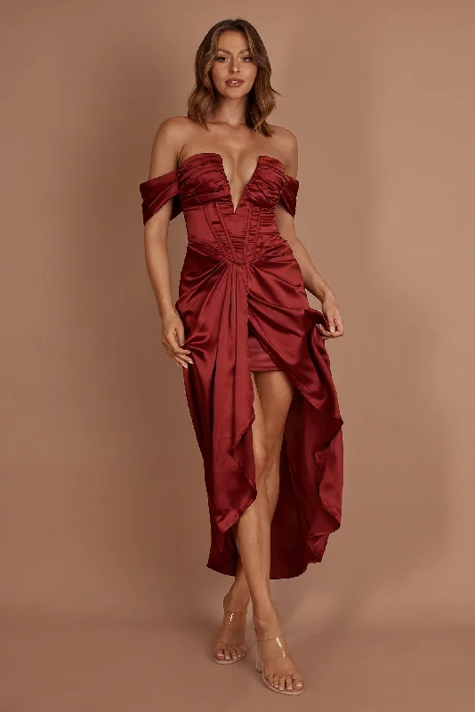 Mariesa Plunging Neckline Dress Red Ends Soon