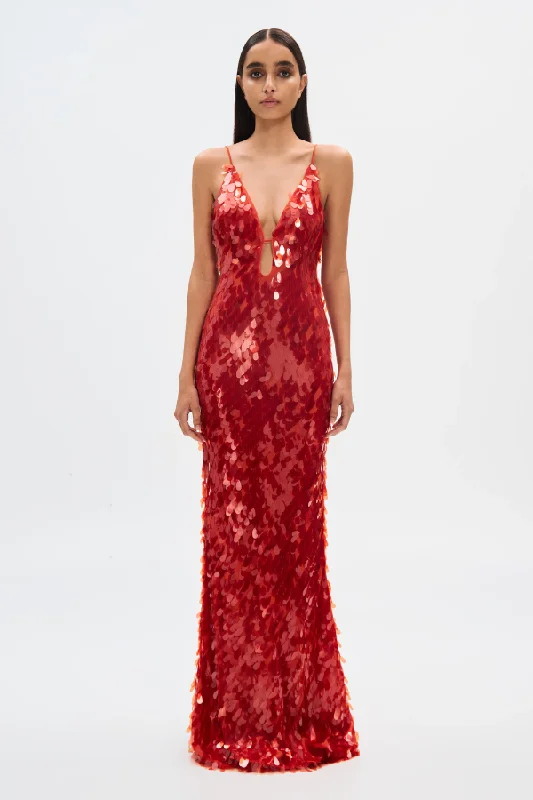 Sapphire Sequin Maxi Dress Red Sustainable Fashion Extravaganza