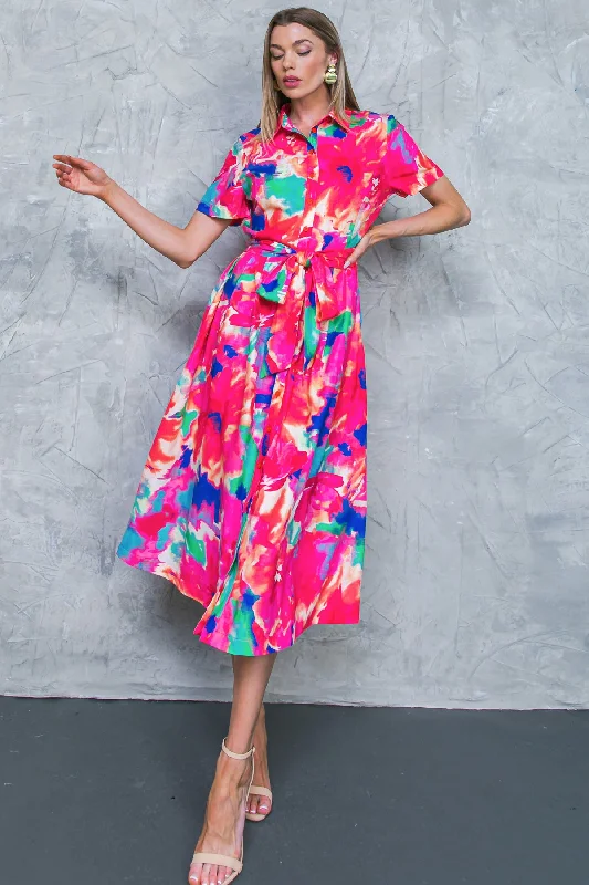 MOVE OVER FLORAL WOVEN MIDI DRESS Flash Sale