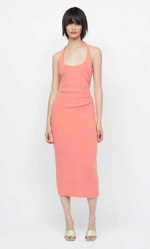 CYNDIE HALTER MIDI DRESS - CORAL Fashion For Every Occasion