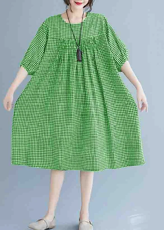 French o neck lantern sleeve clothes For Women pattern green Dresses summer High End Women's Wear