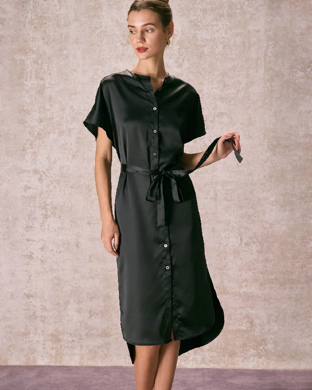 The Black Crew Neck Belted Satin Midi Dress Sale Event, Prices Rock