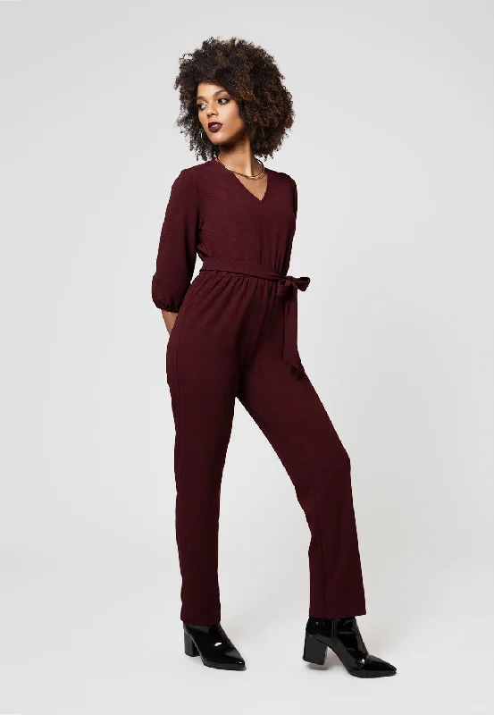 Leota Women's 3/4 Sleeve Sandra Jumpsuit in Maroon Red Must-Have Styles