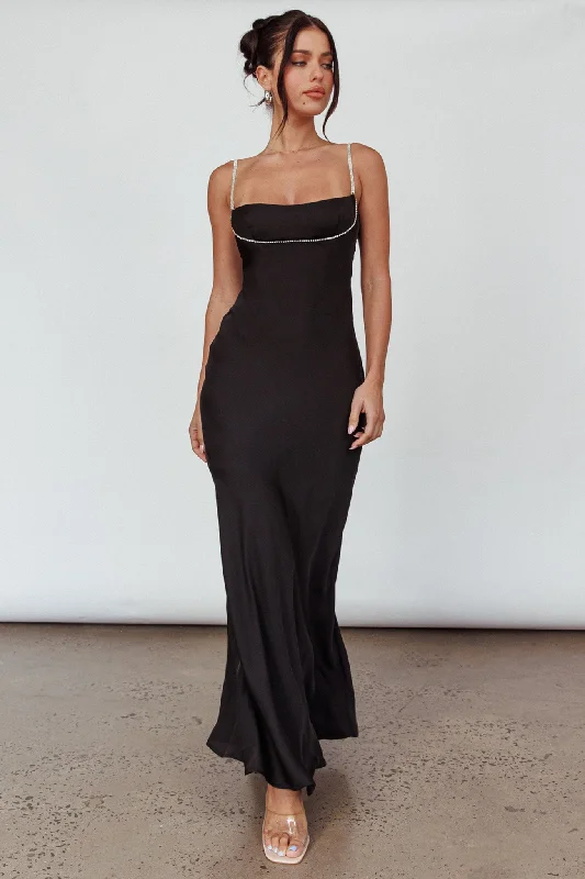 Linka Diamante Strap Maxi Dress Black Grab Romantic Date - Night Styles Now