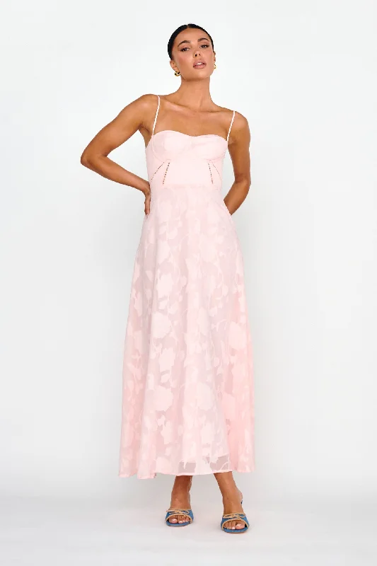 Well Wishing Textured Laced Back Midi Dress Pink Fashion Forward Femininity